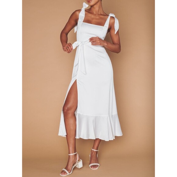 Show Me Your MuMu Dresses & Skirts - Show Me Your Mumu Ivory Luxe Satin Garden Midi Dress Size Medium Soft Girl